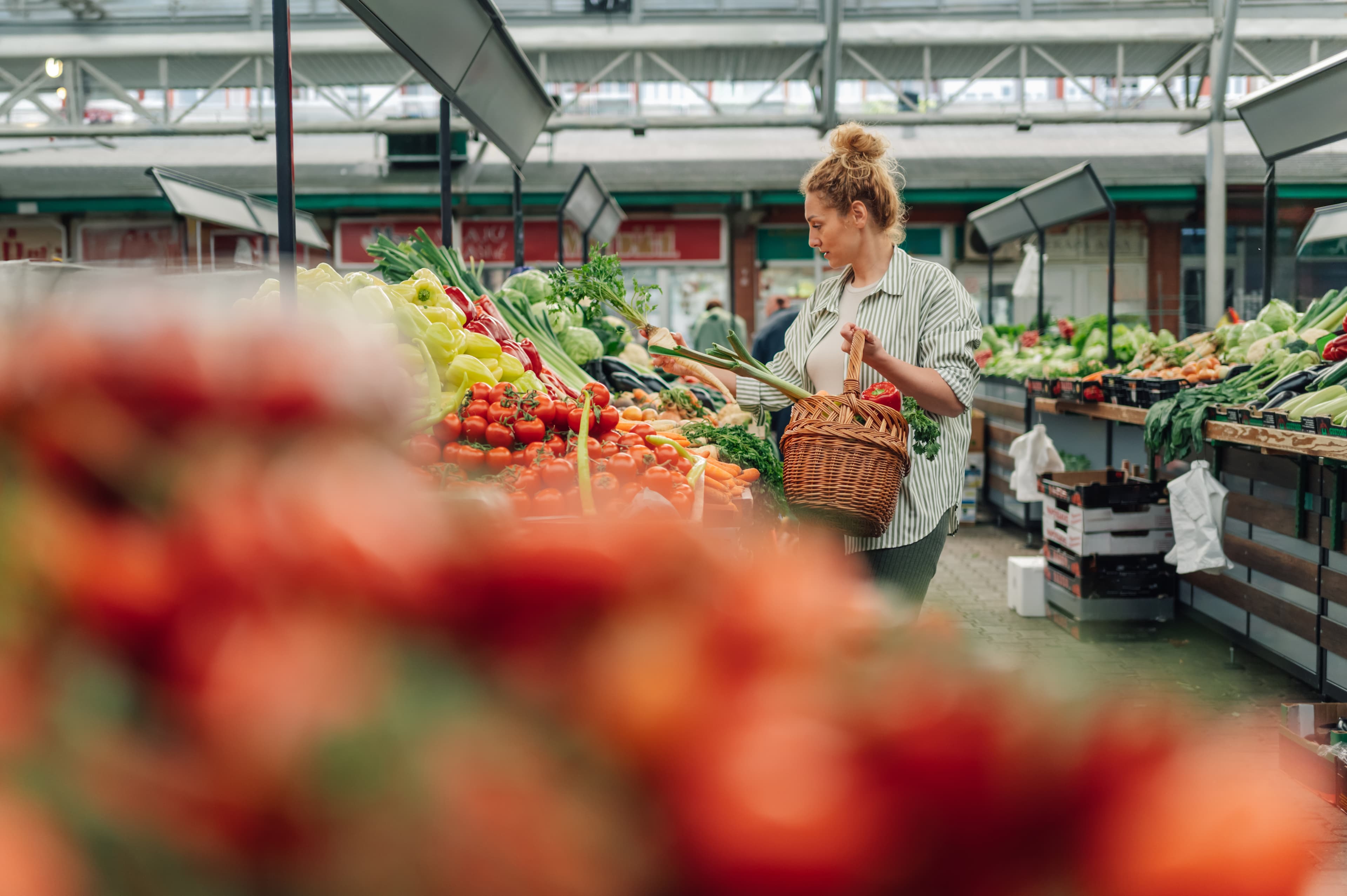 Produce and grocery departments in a specialty food market