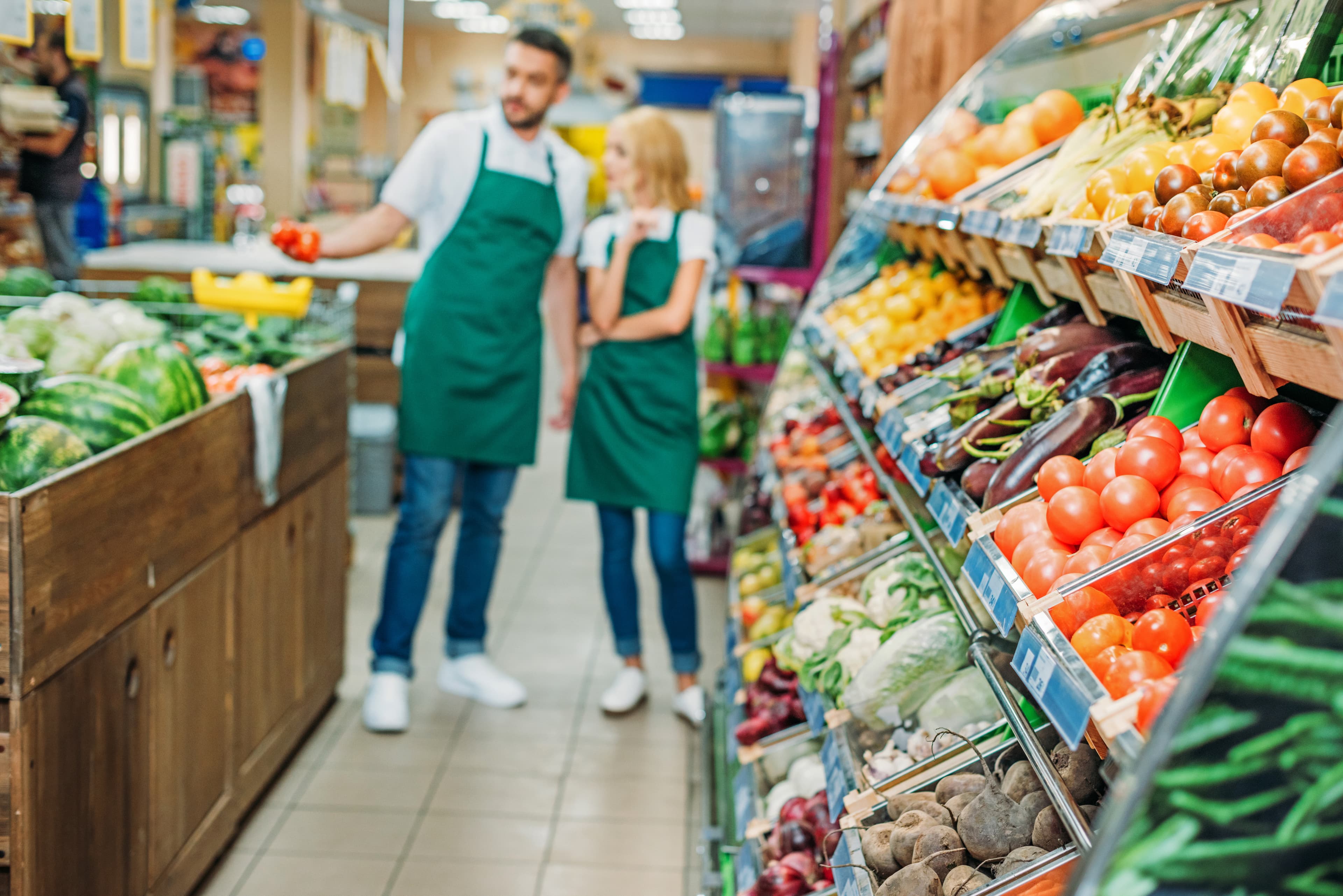Fresh food and grocery aisles in a retail store